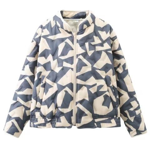 Women's graphic jacket bold contemporary print modern slim fit urban street style outerwear