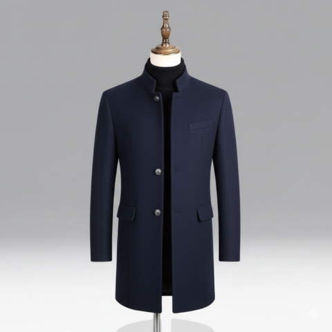 Men's charcoal long coat straight structured cut premium winter outerwear for urban professionals