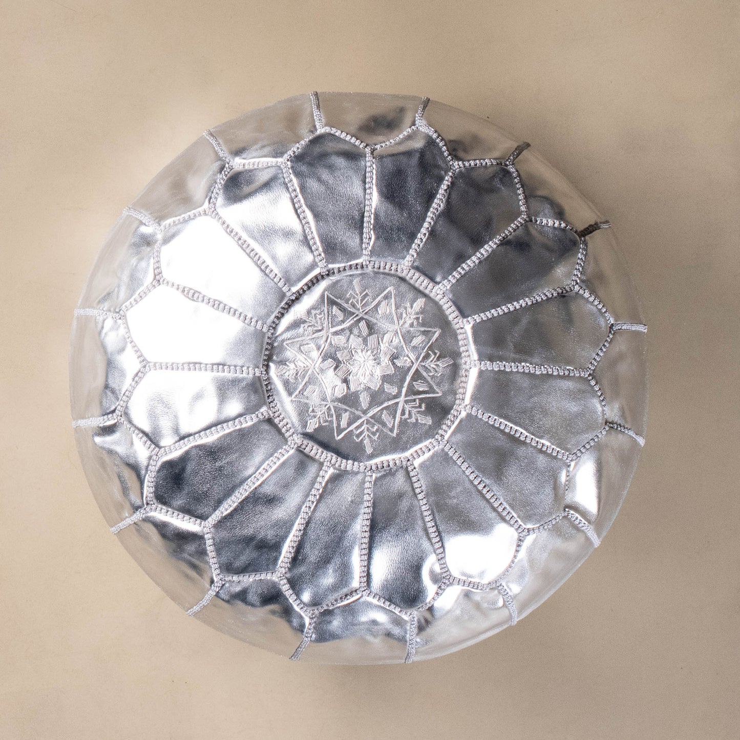 Authentic Moroccan Leather Pouf - Silver - Urbann-Vibe