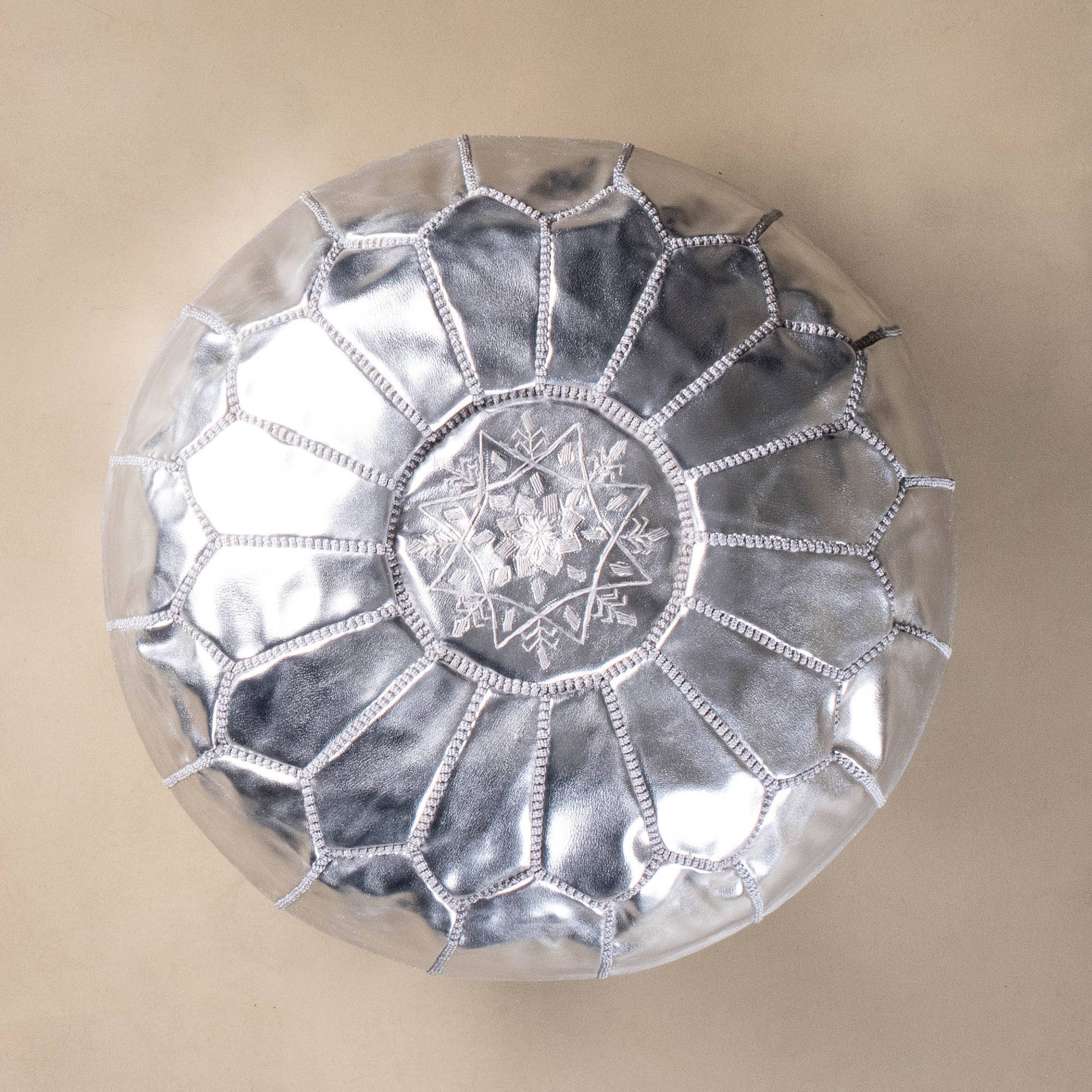 Authentic Moroccan Leather Pouf - Silver - Urbann-Vibe