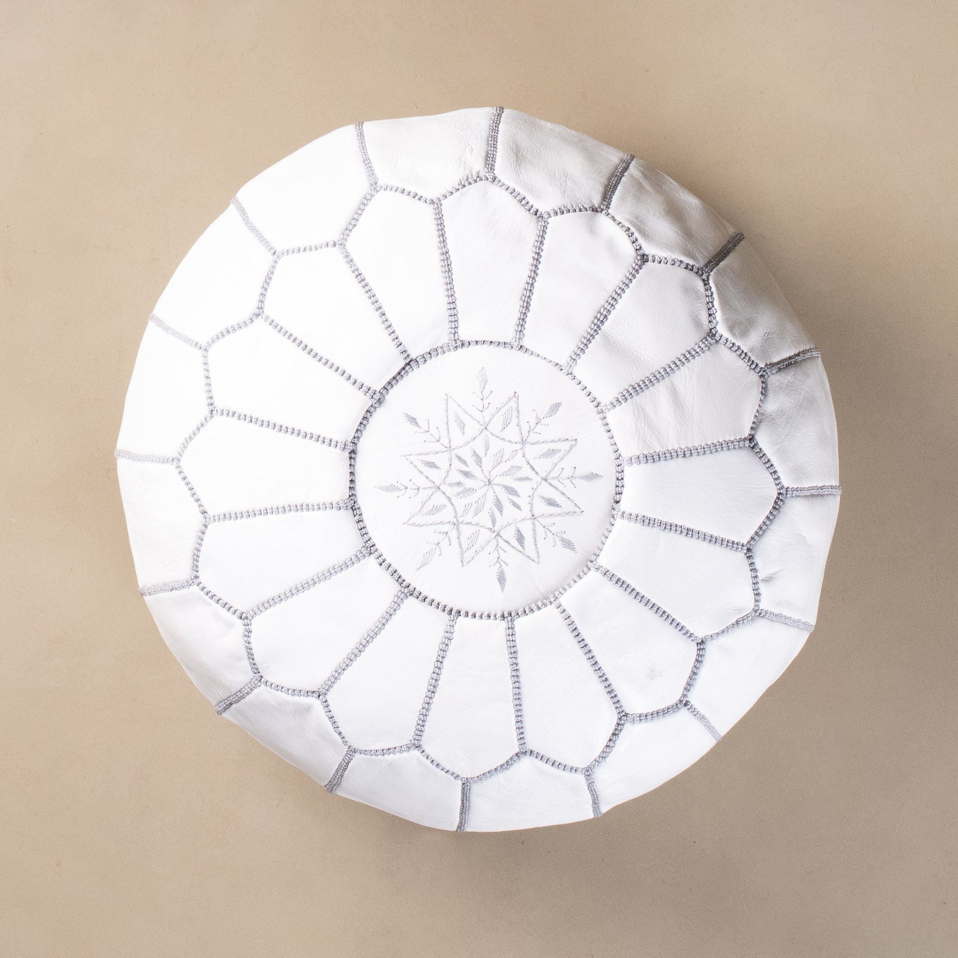 Authentic Moroccan Leather Pouf - White and Grey - Urbann-Vibe