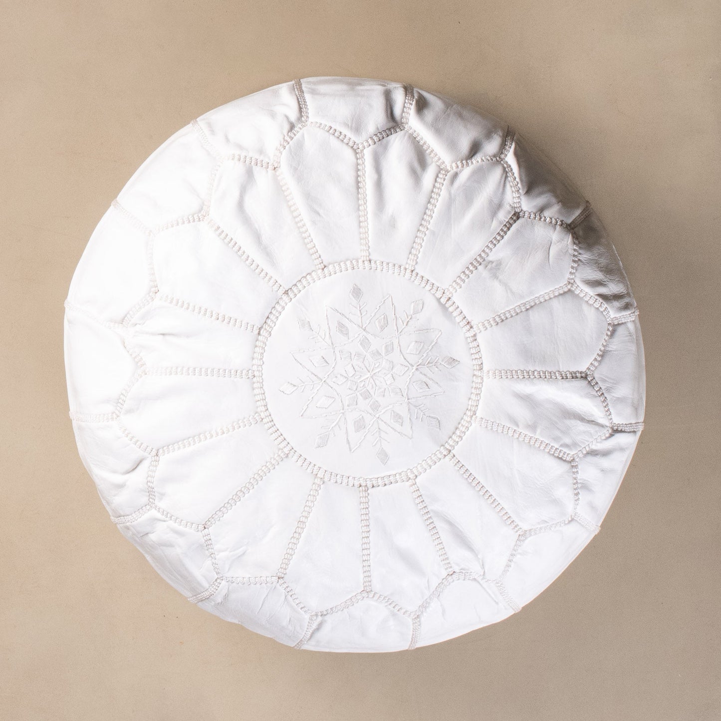 Authentic Moroccan Leather Pouf - White - Urbann-Vibe