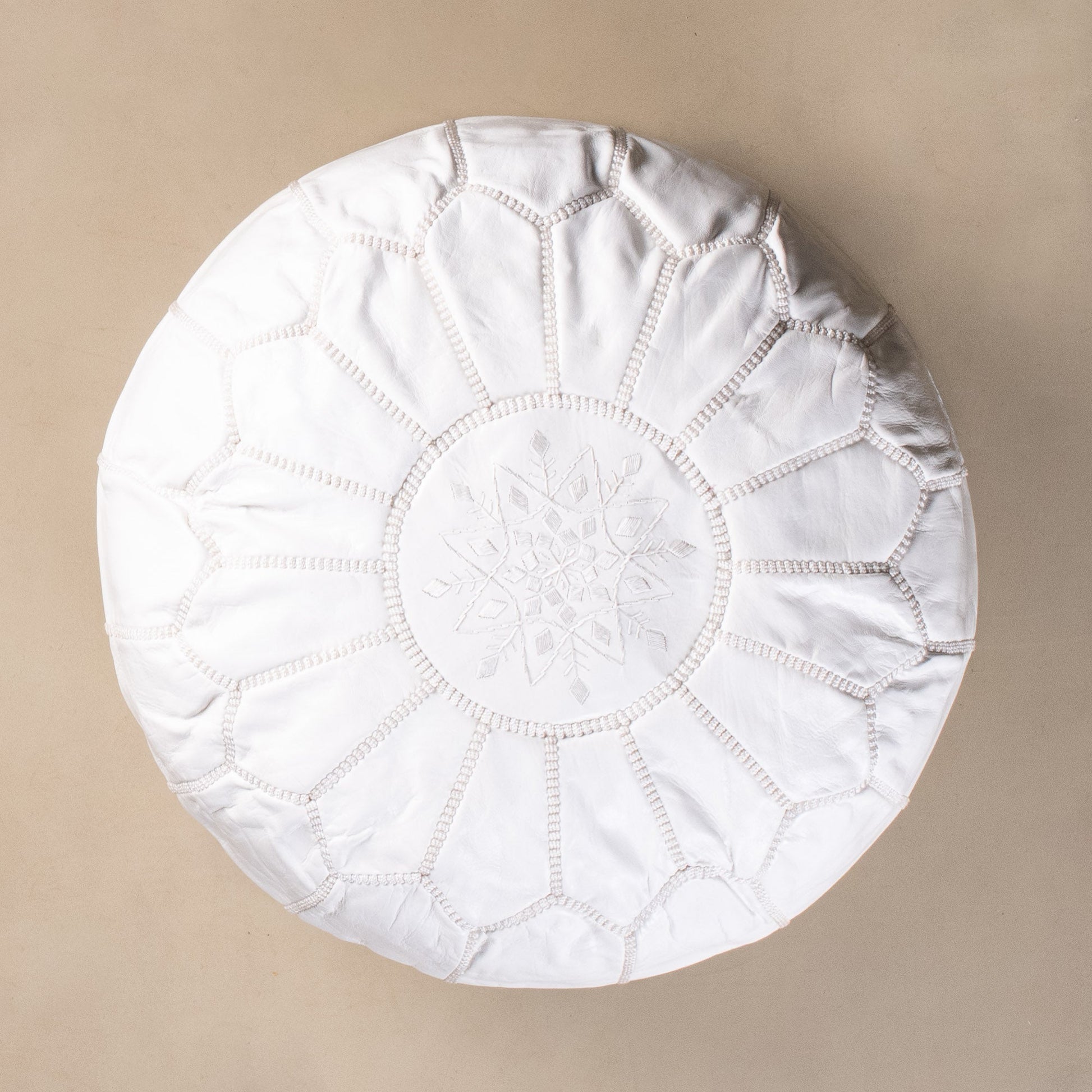 Authentic Moroccan Leather Pouf - White - Urbann-Vibe