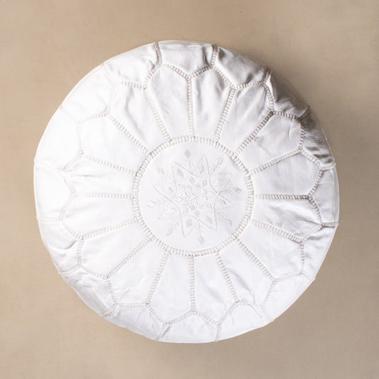 Authentic Moroccan Leather Pouf - White - Urbann-Vibe