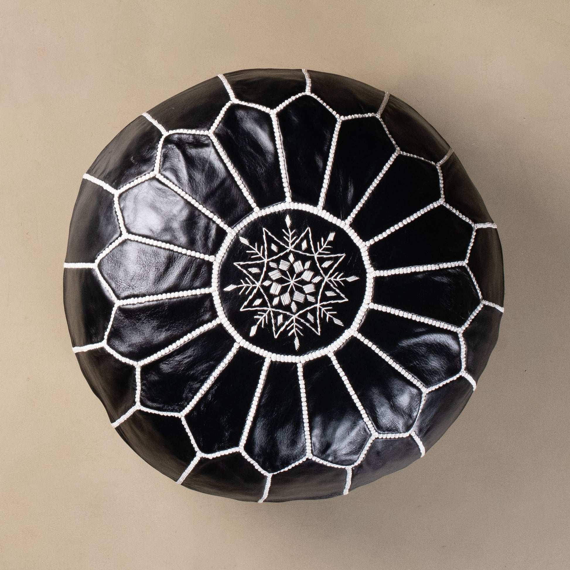 Authentic Moroccan Leather Pouf - Black - Urbann-Vibe