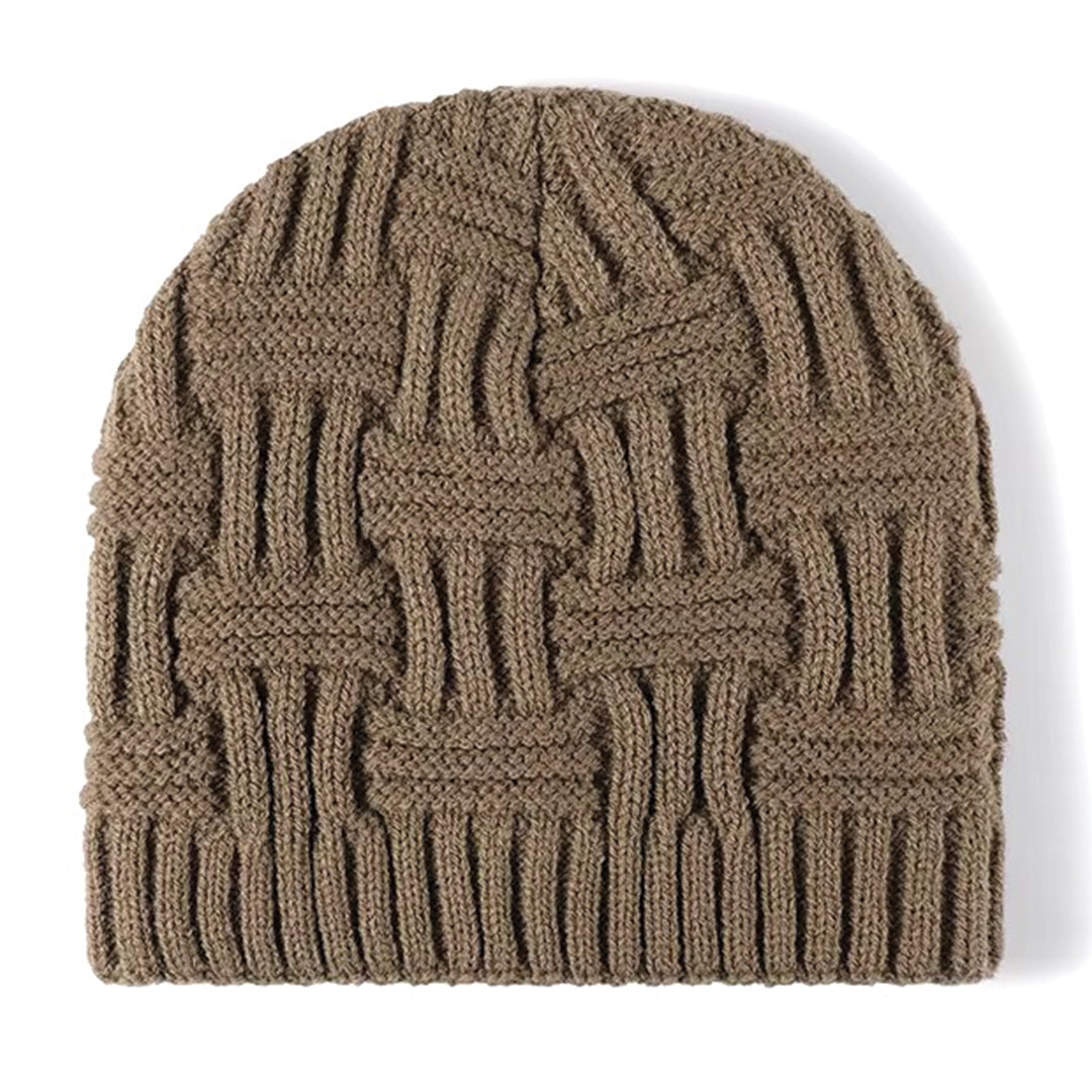 Jacquard knitted brimless beanie unisex winter hat with padded warmth and textured pattern