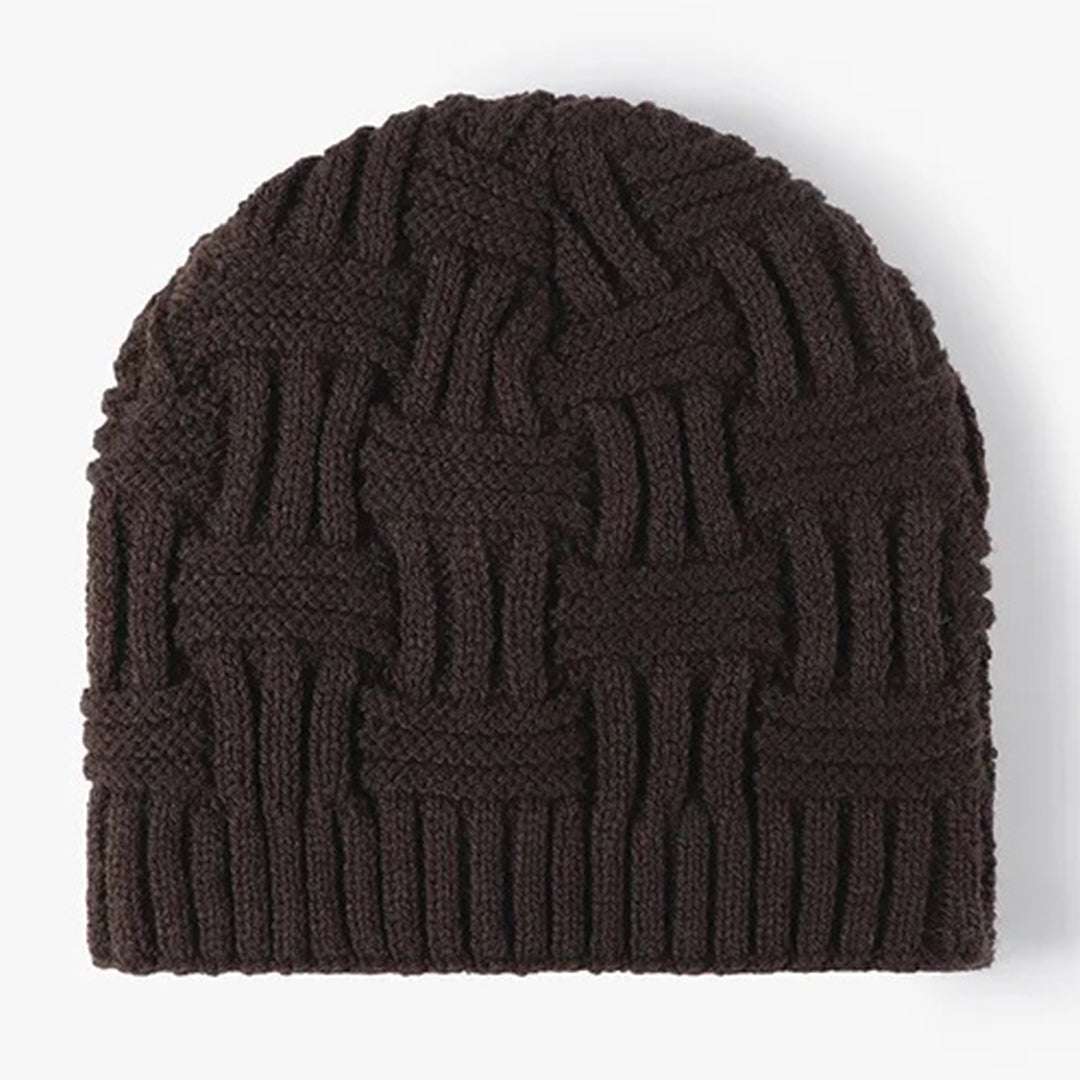 Jacquard knitted brimless beanie unisex winter hat with padded warmth and textured pattern