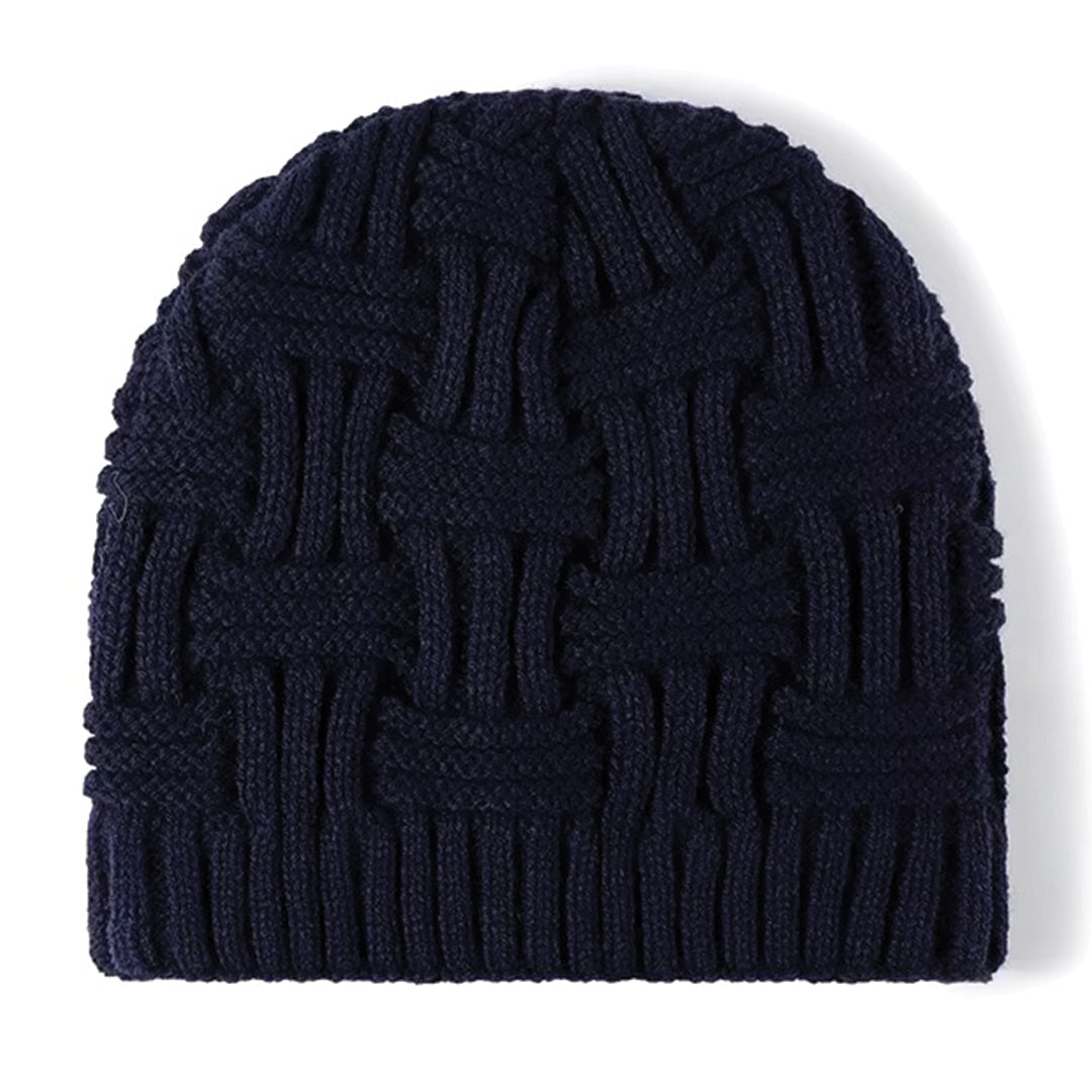 Jacquard knitted brimless beanie unisex winter hat with padded warmth and textured modern silhouette