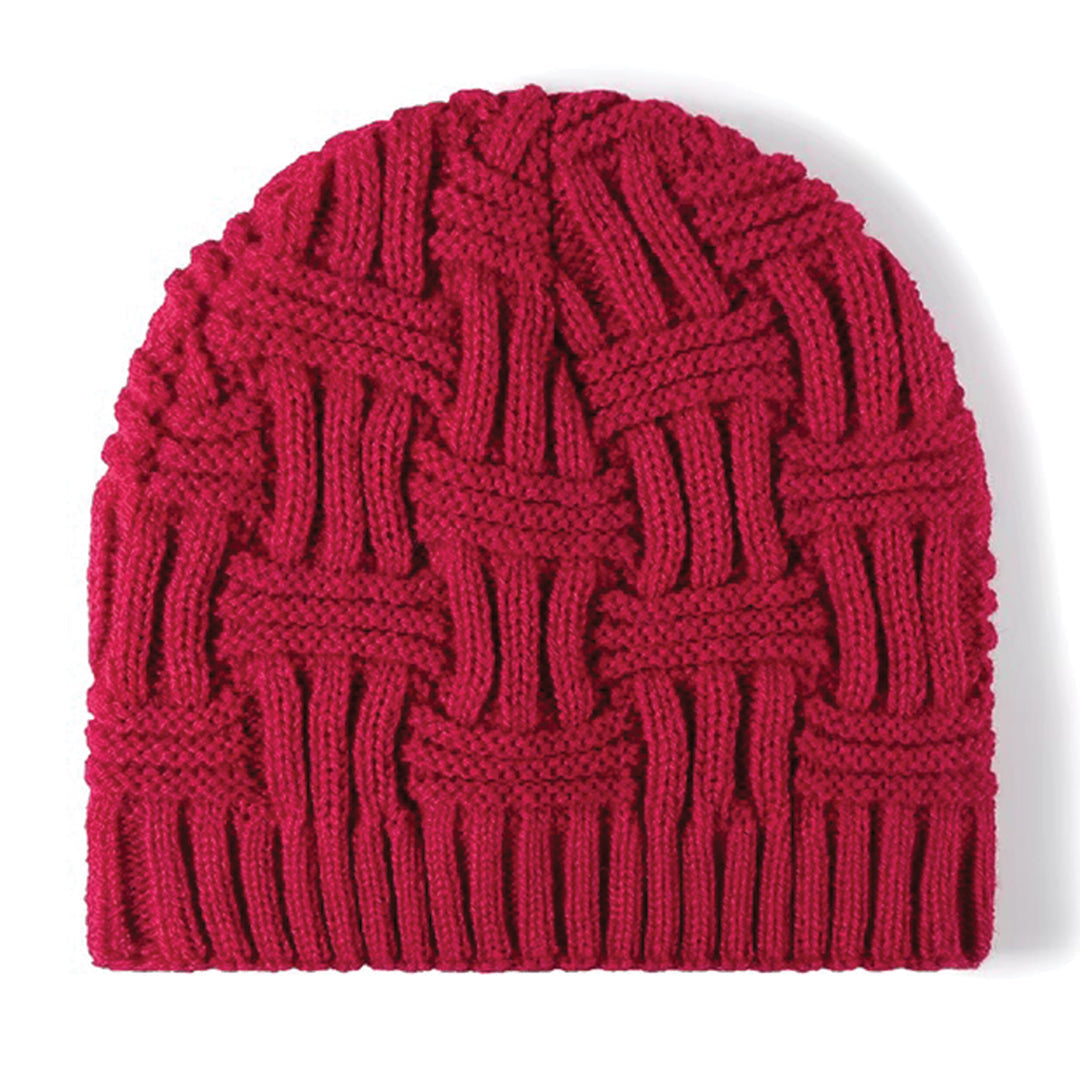 Jacquard knitted brimless beanie unisex winter hat with padded warmth and textured contemporary design