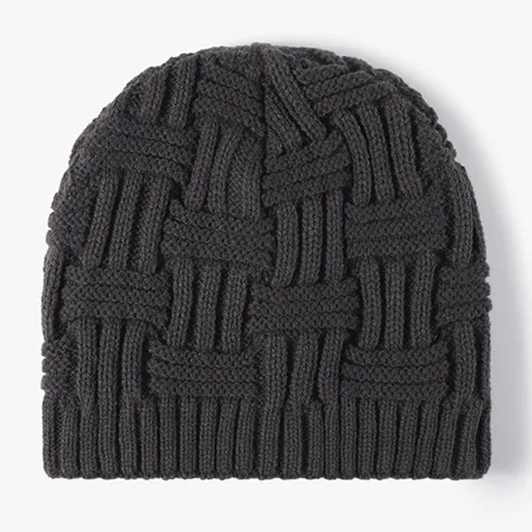 Jacquard knitted brimless beanie unisex winter hat with padded lining and textured pattern