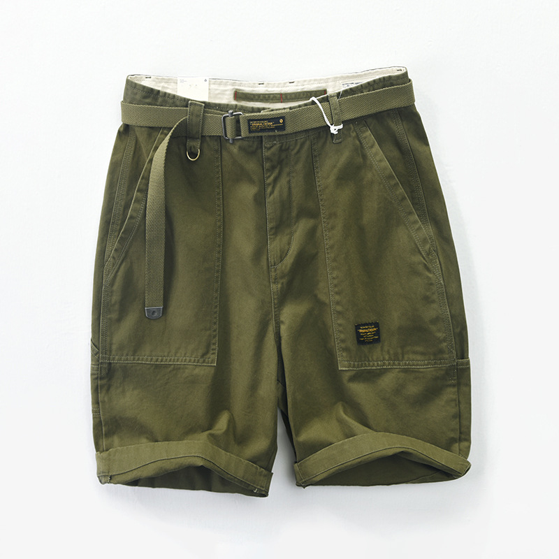 Men's khaki cargo shorts adjustable utility belt deep pockets rugged cotton urban explorer style