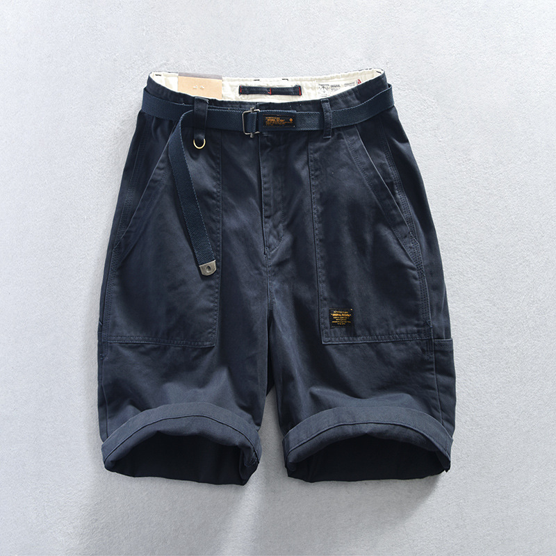 Men's olive cargo shorts relaxed fit with adjustable utility belt and deep patch pockets rugged cotton