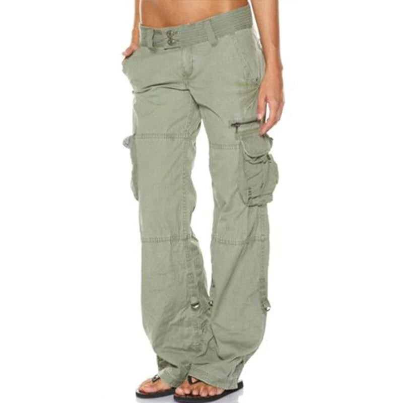 Women's relaxed fit cargo pants cotton blend with large functional pockets everyday casual style