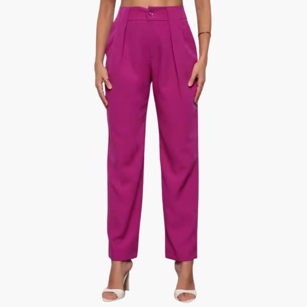 Women high waist straight leg pleated pants with belt loops, clean silhouette for office wear