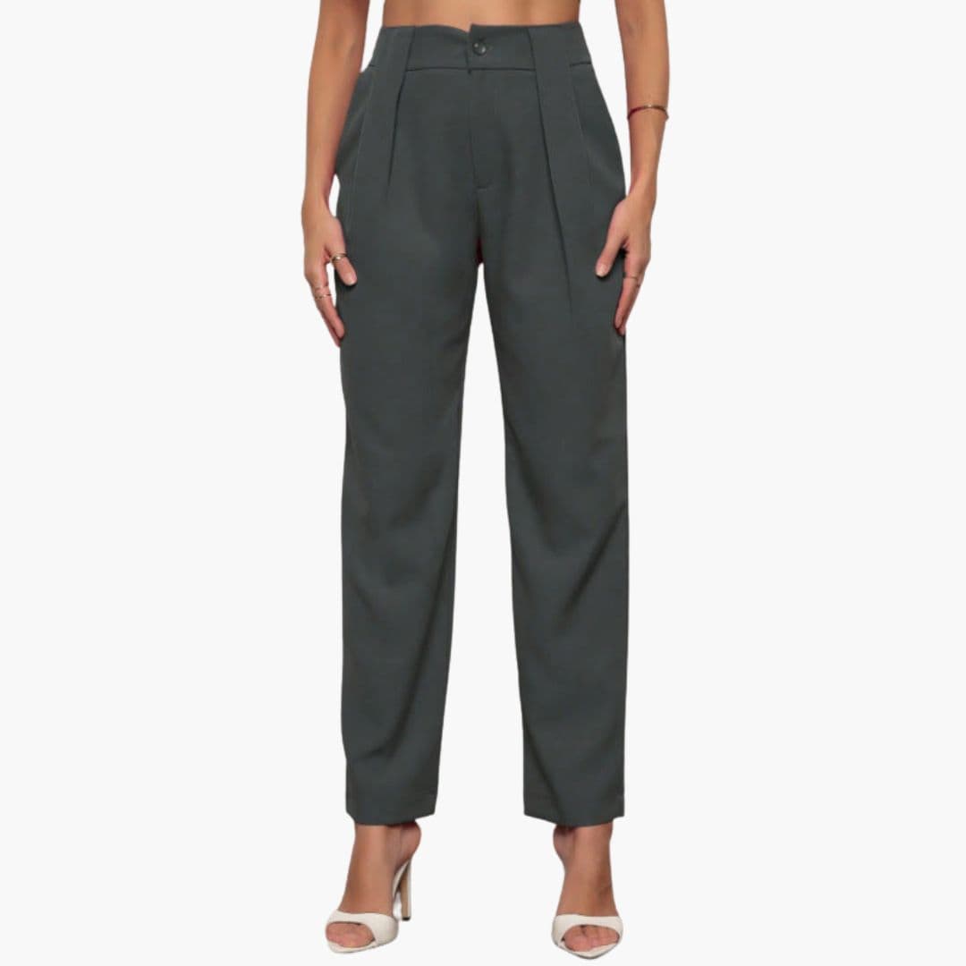 Women's high waist straight leg pleated pants with belt loops, clean tailored silhouette for office wear