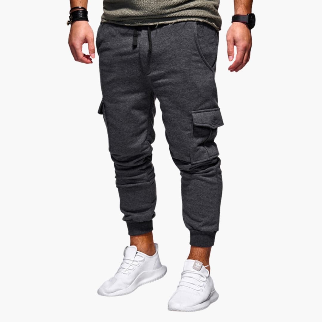 Men's loose fit cargo pants elastic waist pull-on style with multiple side pockets everyday comfort