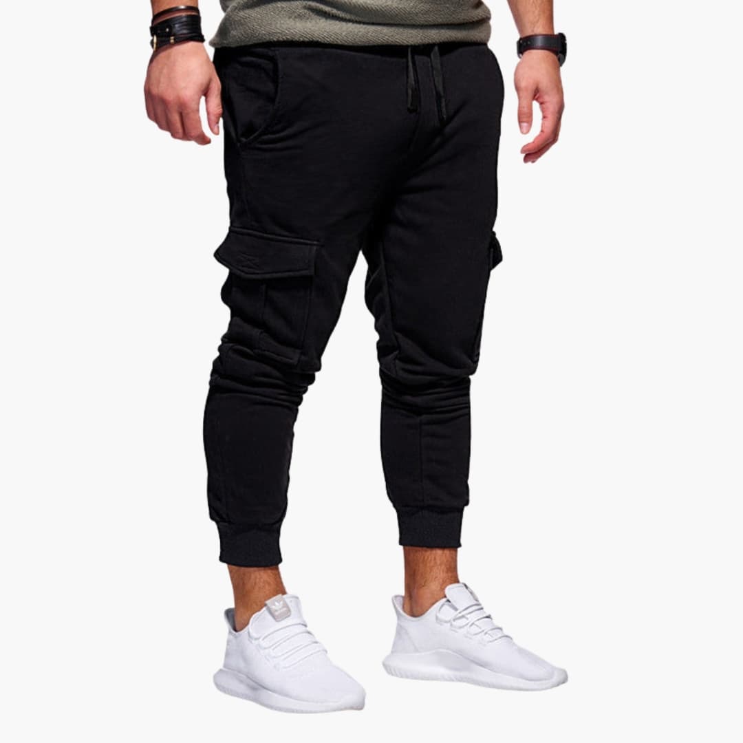 Men's loose fit cargo pants elastic waist pull-on style with multiple side pockets everyday comfort