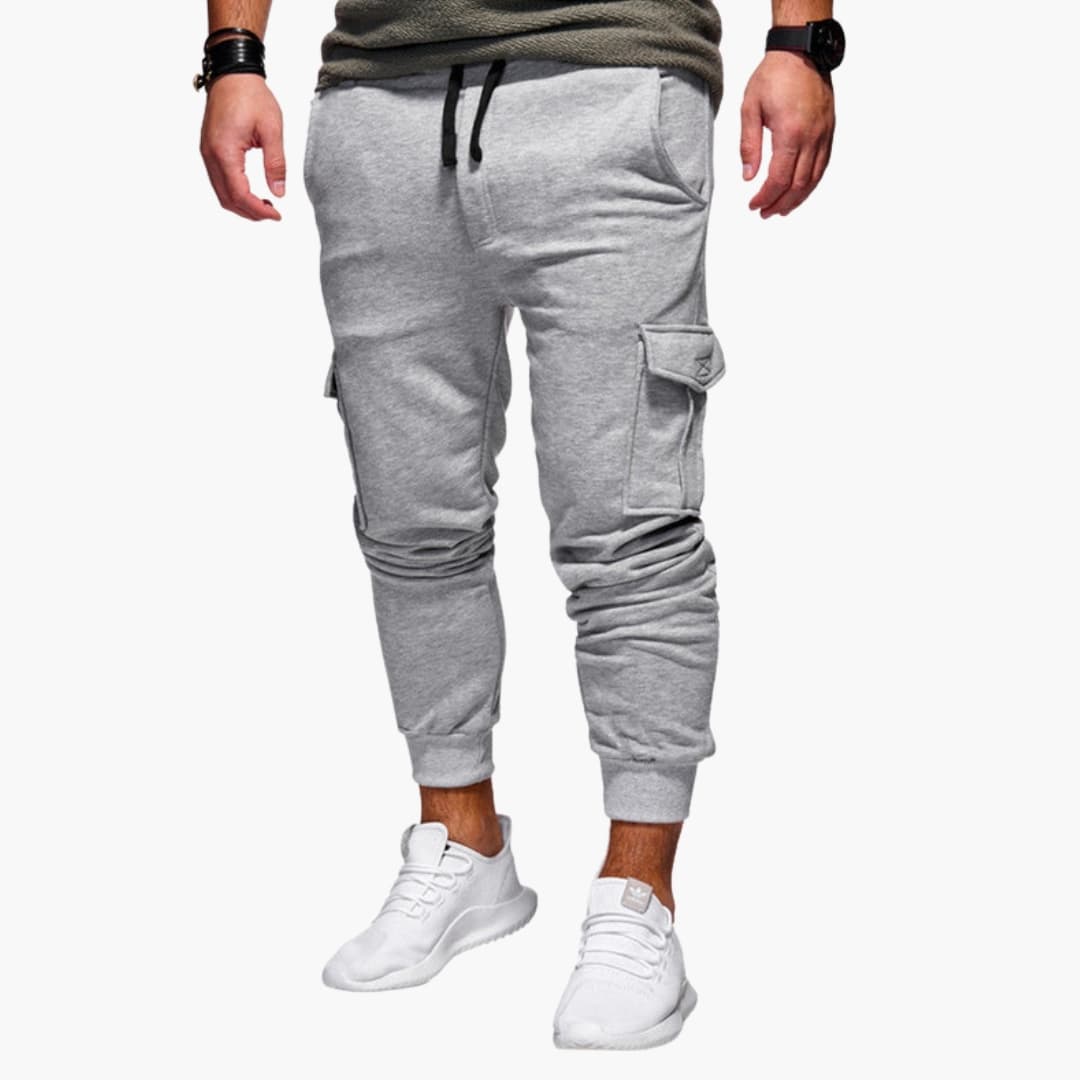 Men's loose fit cargo pants elastic waist pull-on style with multiple side pockets everyday comfort