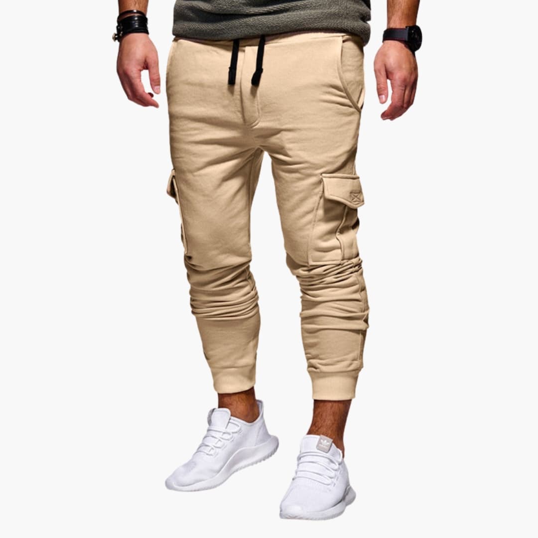 Men's loose fit cargo pants elastic waist pull-on style with multiple side pockets everyday comfort