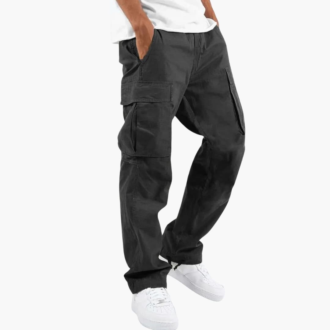 Men's olive cargo pants relaxed fit adjustable waist multiple utility pockets outdoor work