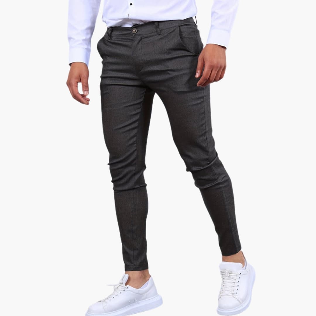 Men's slim fit tapered chino pants smart casual mid-rise waist button zip closure versatile