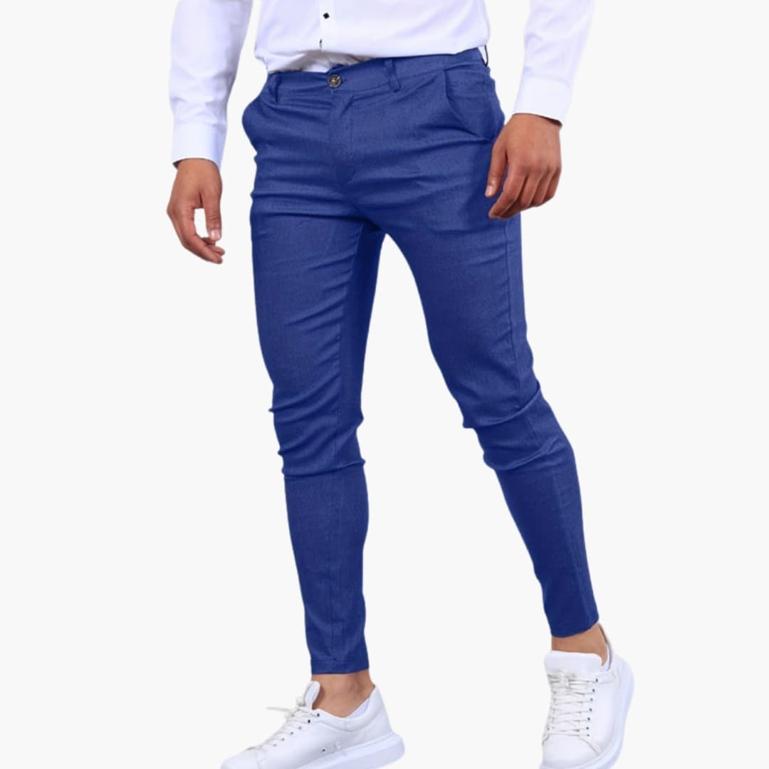 Men's slim fit tapered chino pants smart casual mid-rise waist button zip closure versatile