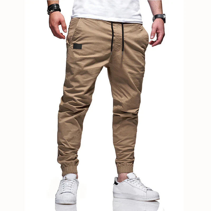 Men's straight-leg casual pants elastic waist button closure side pockets everyday versatile wear