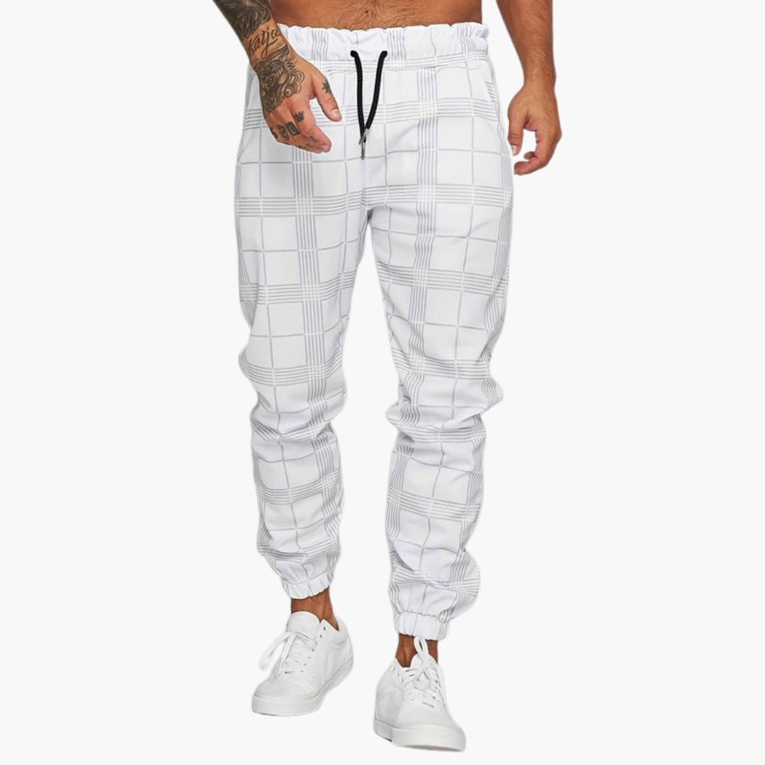 Men's checkered joggers tapered cuffs elastic drawstring waistband casual comfort pants