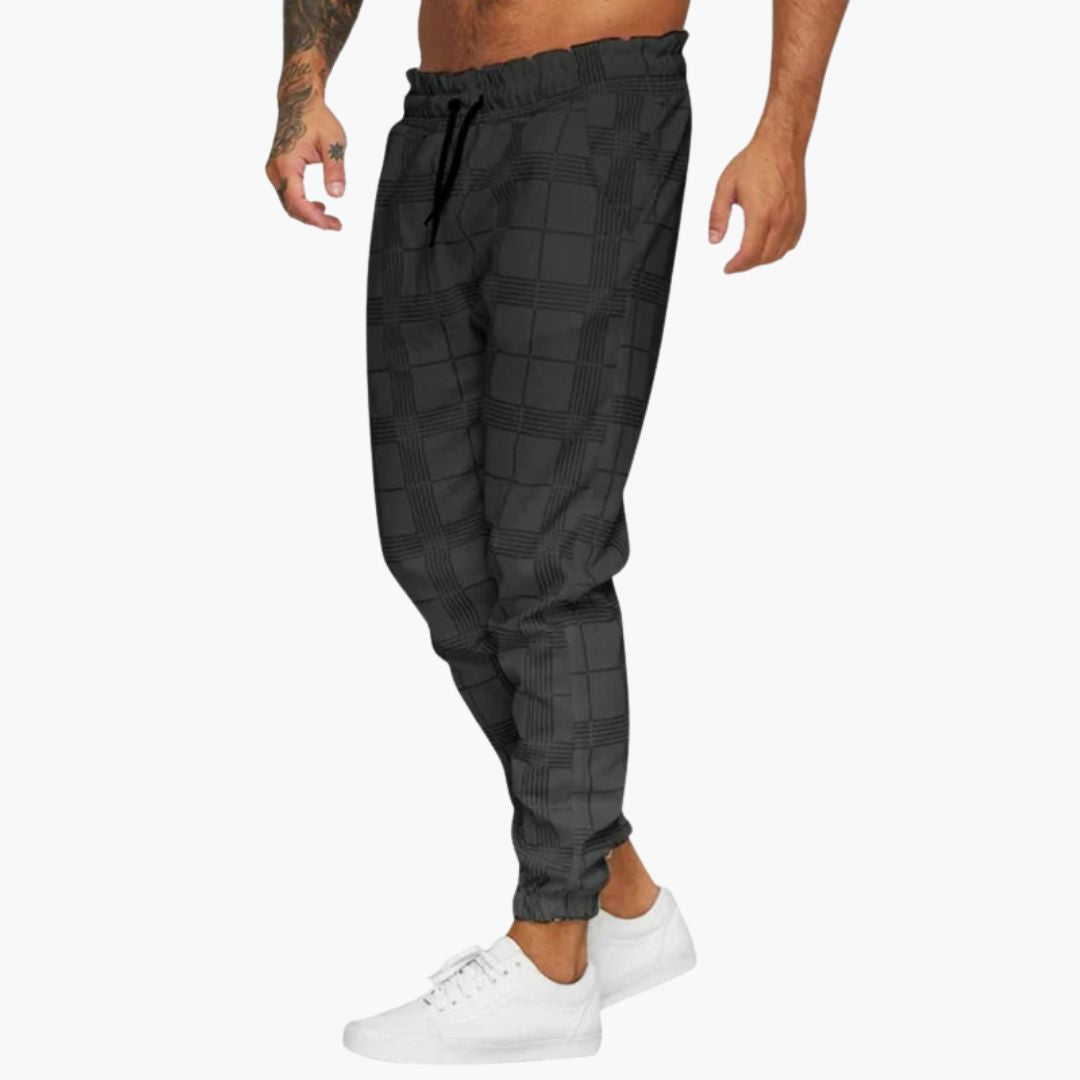 Men's checkered joggers tapered cuffs elastic waistband adjustable drawstring casual comfort pants