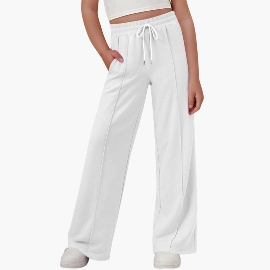 Women's wide-leg sports pants with adjustable drawstring waist, side pockets, active comfort fit