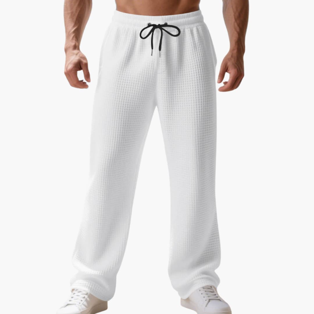 Men's athletic straight-leg sports pants with elastic waistband and adjustable drawstring, casual fit
