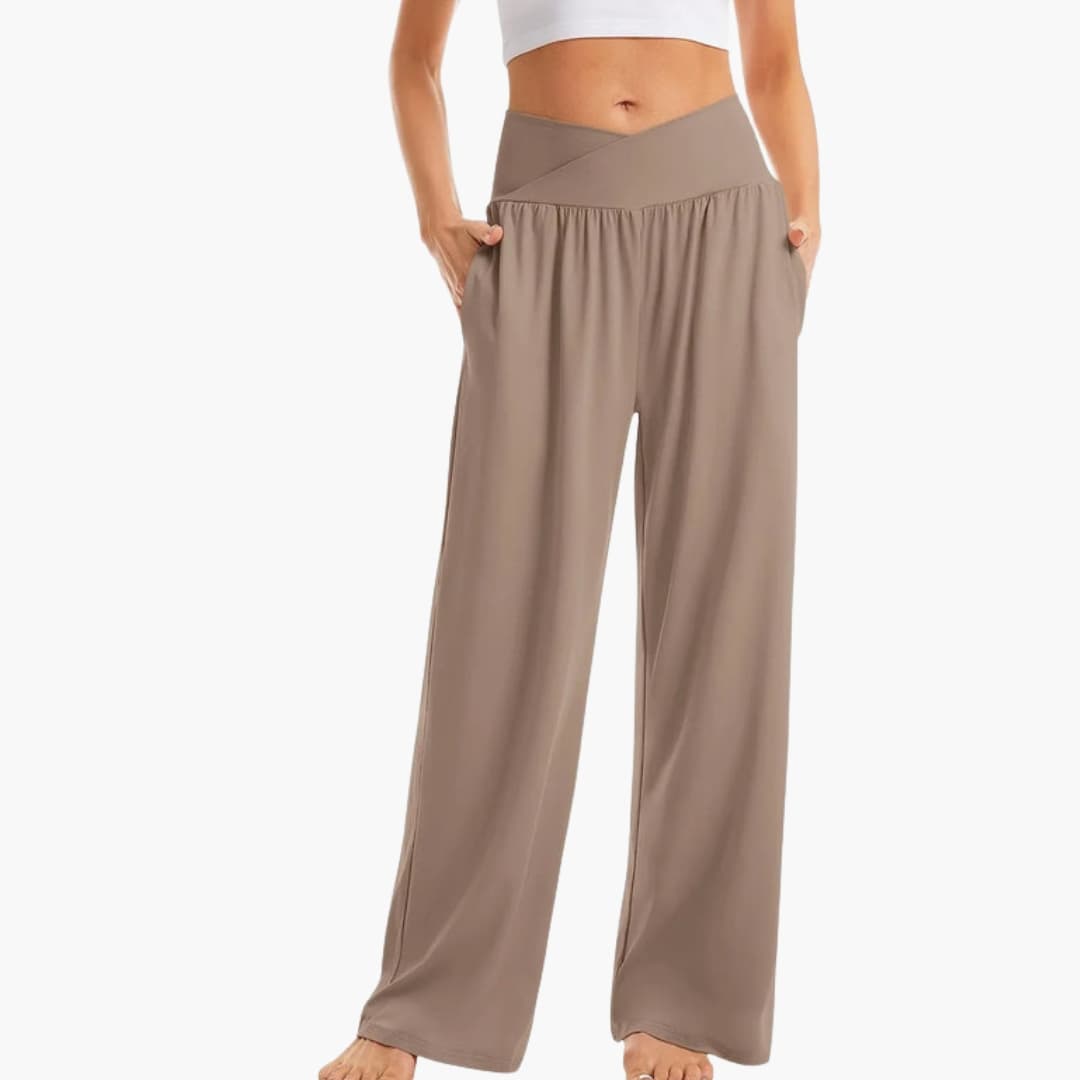 Women's wide leg pants elastic waistband side pockets relaxed fit minimalist everyday comfort