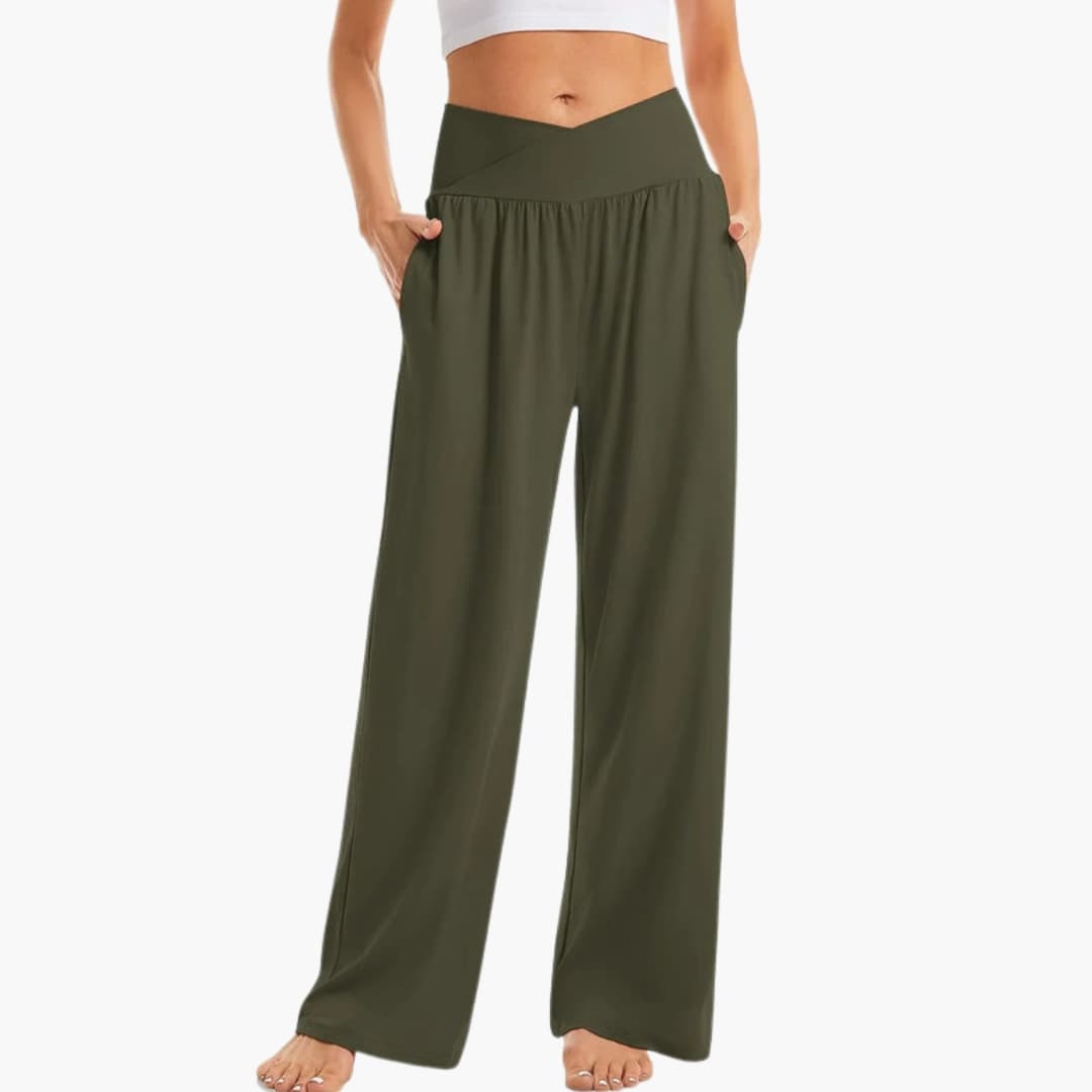 Women's wide leg pants elastic waistband side pockets relaxed fit minimalist everyday comfort