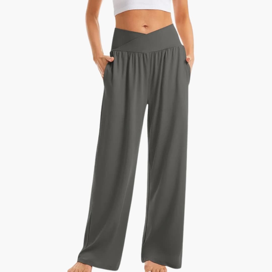 Women's wide leg pants elastic waistband side pockets relaxed fit minimalist everyday comfort