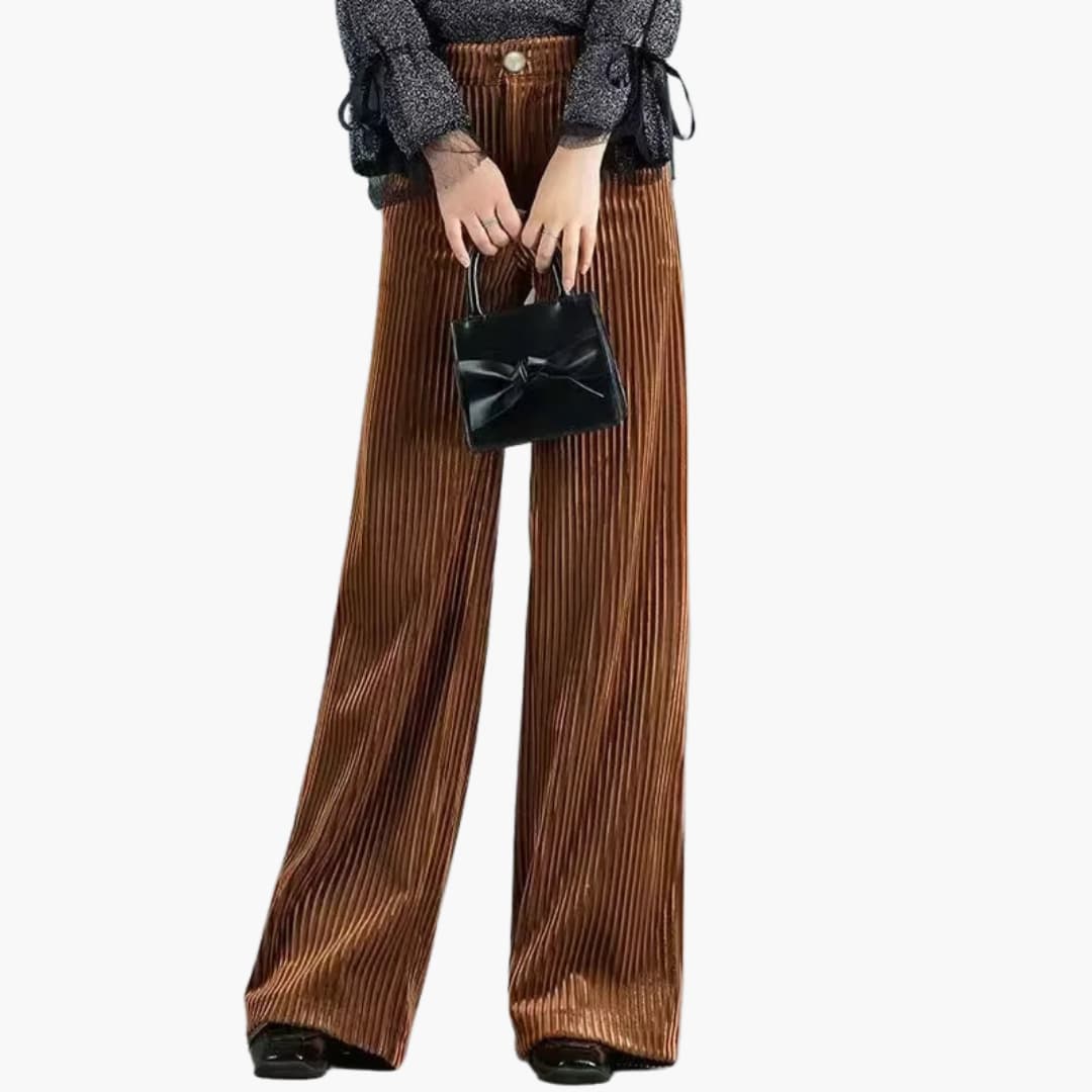 Women's high-waist wide-leg striped dress pants with vertical stripes for a flattering workwear silhouette