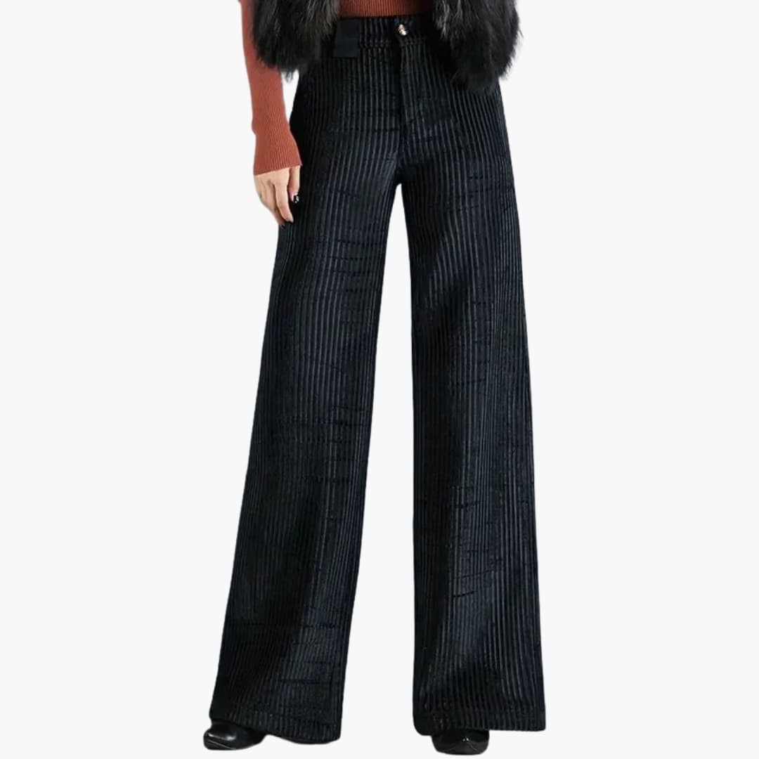 Women's high-waist wide-leg pants with vertical stripes, flattering workwear silhouette with side pockets