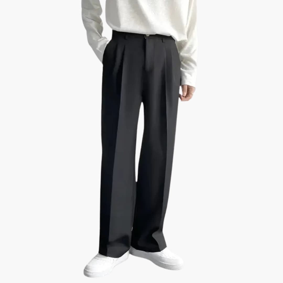 Women's wide-leg pleated pants mid-rise structured drape smooth front pleats for polished smart-casual wear