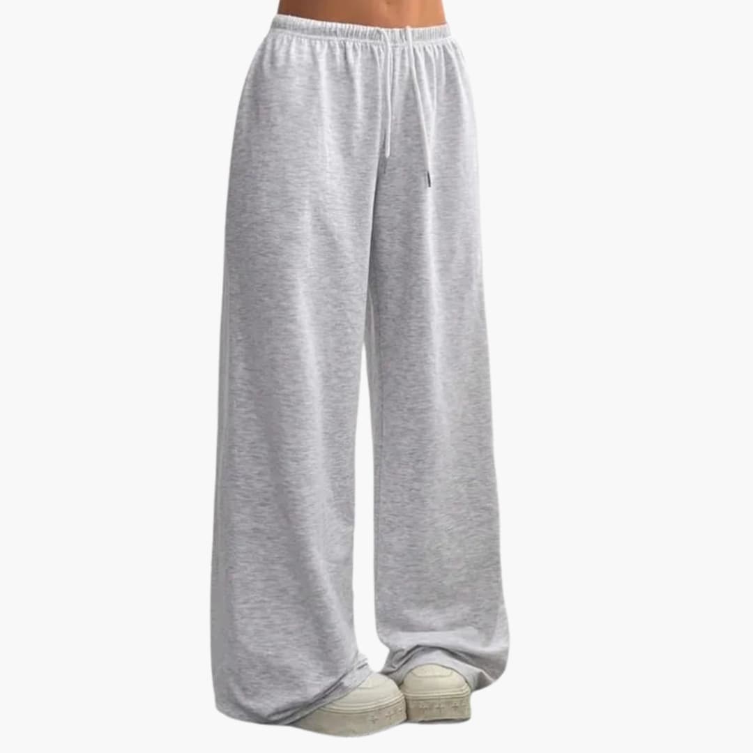 Women's loose fit wide leg pants with elastic waist, casual everyday style in neutral tone