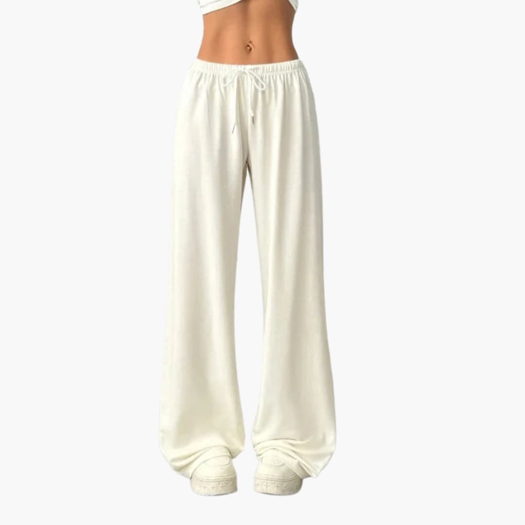 Women's loose fit wide leg pants with elastic waist, casual everyday style in relaxed straight silhouette