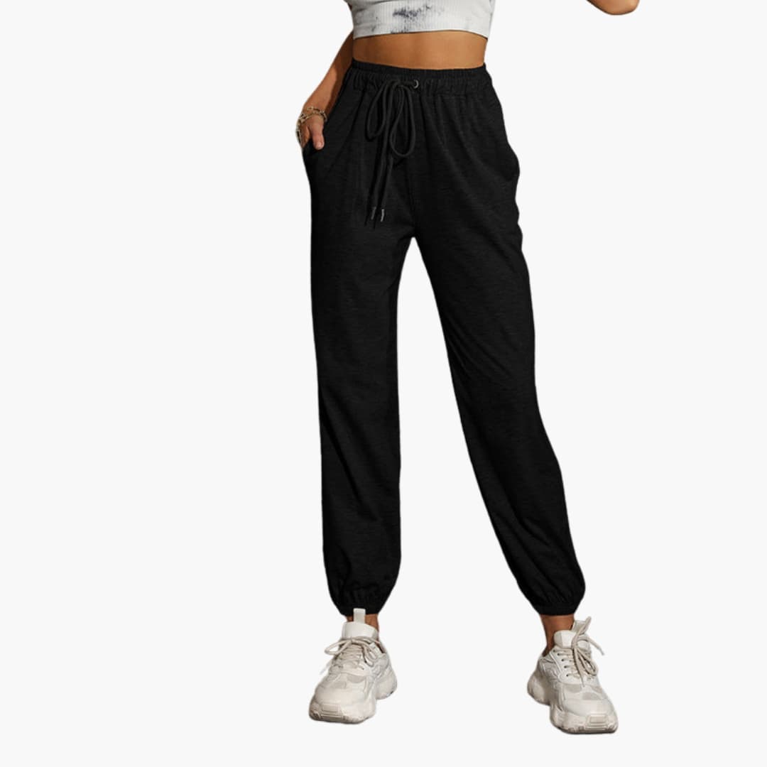 Women's straight-leg pull-on pants with elastic drawstring waist and side pockets for comfort fit