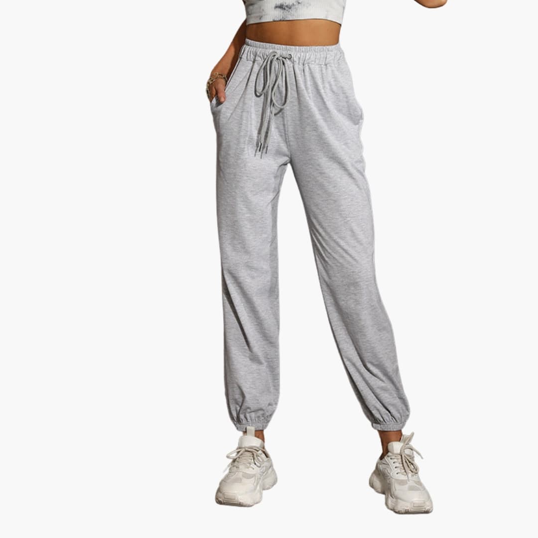 Women's straight-leg pull-on pants with elastic drawstring waist and side pockets for all-day comfort