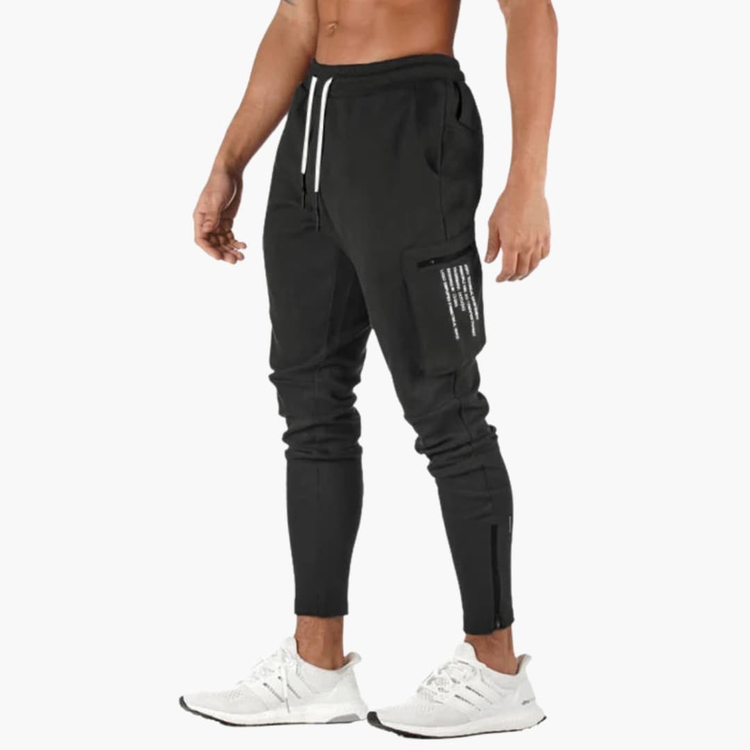 Tapered men's pants with elastic drawstring waist, side pockets, versatile everyday fit