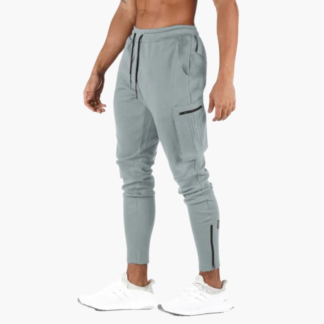 Tapered men's pants with elastic drawstring waist, side pockets, slim fit for daily comfort