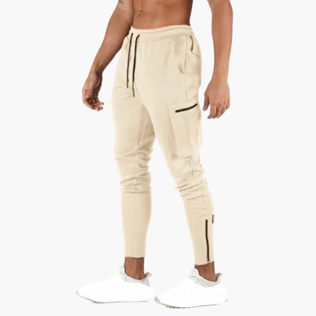 Tapered men's pants elastic drawstring waist side pockets everyday comfort slim fit casual style