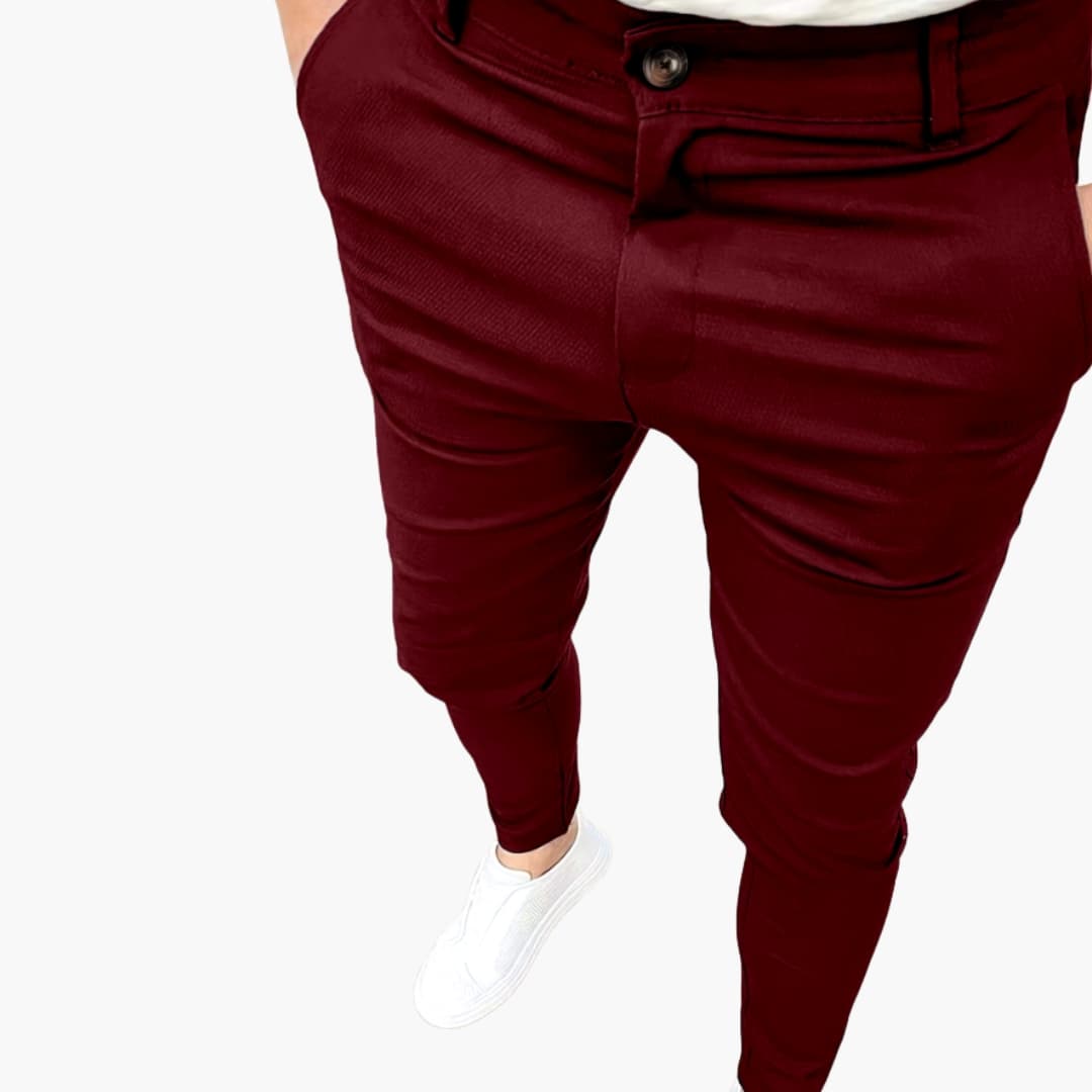 Men's slim straight dark navy business pants elastic waist tailored fit office professional