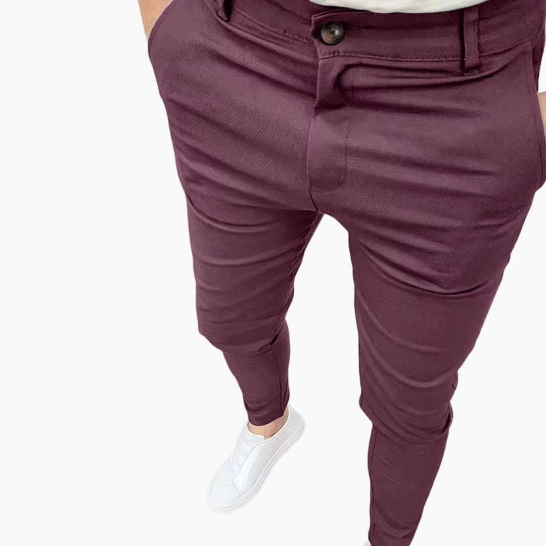 Men's straight-leg business pants with elastic waist, tailored professional fit in classic style