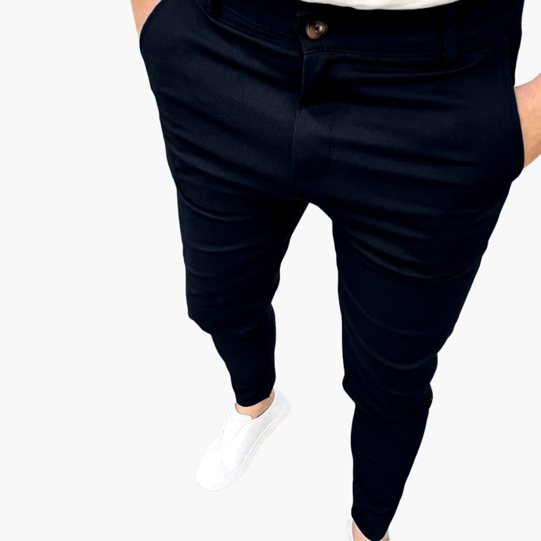 Men's straight-leg dress pants with elastic waist, tailored fit for office and formal wear