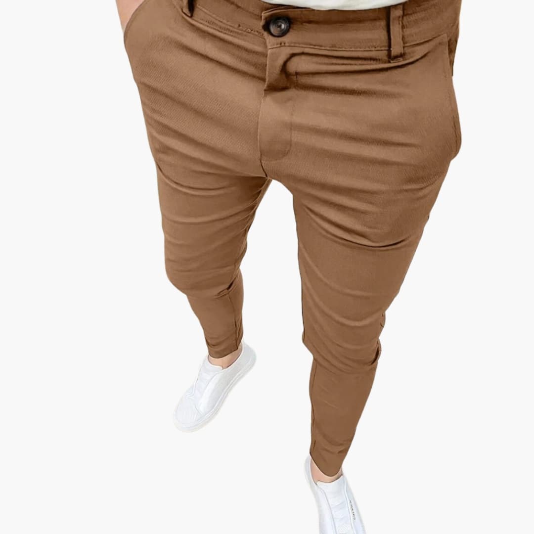 Men's straight-leg dress pants with elastic waist, tailored professional fit in classic style