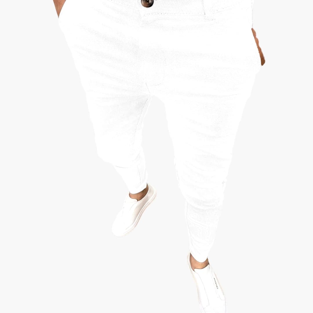 Men's straight-leg dress pants with elastic waist, slim professional fit in classic neutral tone