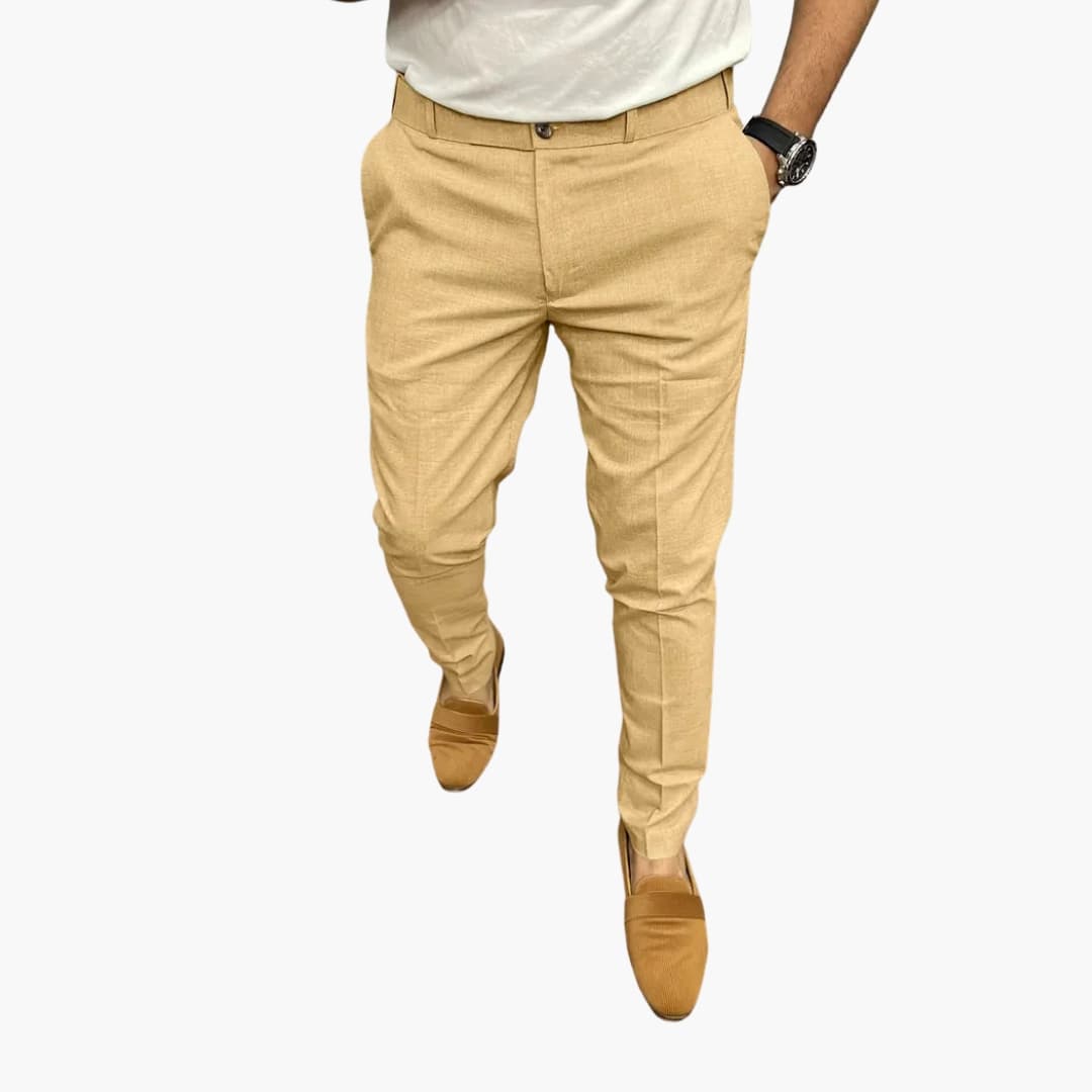 Men's straight-cut elastic waist pants with side pockets, modern slim silhouette for casual wear